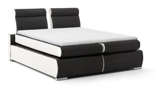 B-famous Boxspringbett Monaco 180 x 200 cm, PU Kunst-Leder, schwarz / weiß