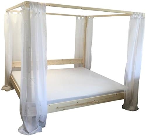 Himmelbett Bett Holz massiv Doppelbett 90 100 120 140 160 180 200 x 200cm mit Vorhängen, Hergestellt in BRD, Holzbett (200cm x 200cm)