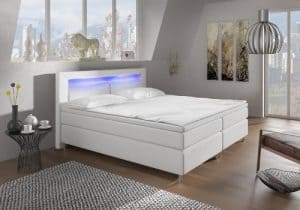 Boxspringbett mit LED Beleuchtung und Chromleisten Hotelbett Doppelbett Polsterbett Ehebett amerikanisches Bett Chrom Modell BRÜSSEL Typ 1 (160x200)