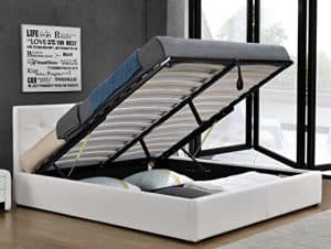 Doppelbett Bettkasten Klappbett Polsterbett Bettgestell Bett Lattenrost Kunstleder (180x200cm, Weiß)