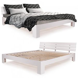 Homelux Massivholzbett Kiefer Doppelbett Balkenbett Bettgestell Bettrahmen Lattenrost 180 x 200 cm Weiss