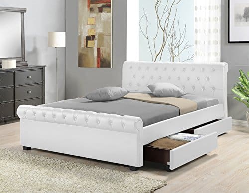 Doppelbett Polsterbett Bettgestell Bett Lattenrost Kunstleder (Weiß, 180x200cm)