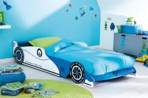 Demeyere 203893 Ausziehbares Autobett GRAND PRIX 90 x 190/200 cm, 101,5 x 40,5 x 209 cm, blau und weiß